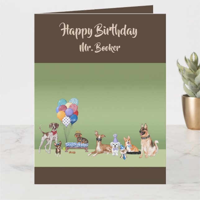 Dog Theme Custom Happy Birthday Personalised Big Card (Small Plant)