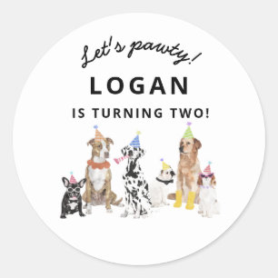 Dog Theme Let's Pawty Dog Birthday Party  Classic Round Sticker