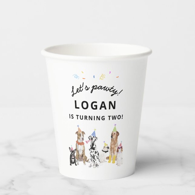 Dog Theme Let's Pawty Dog Birthday Party  Paper Cups (Front)