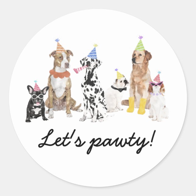 Dog Theme Let's Pawty Dog Party  Classic Round Sticker (Front)