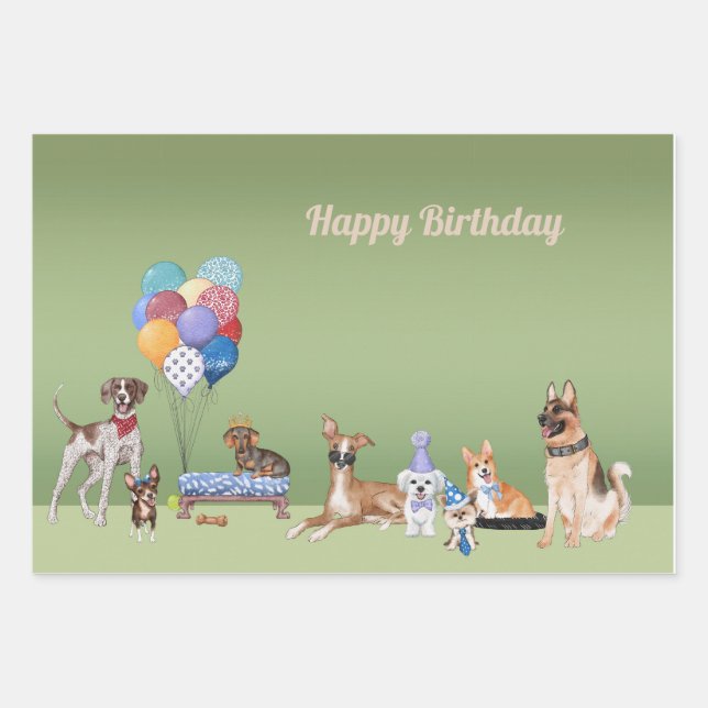 Dog Theme Party Happy Birthday    Wrapping Paper Sheet (Front 2)