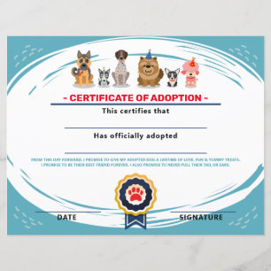 dog themed birthday puppy adoption certificate