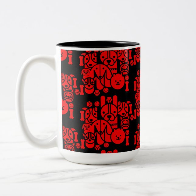 Dog Themed Patterned Two-Tone Coffee Mug (Left)