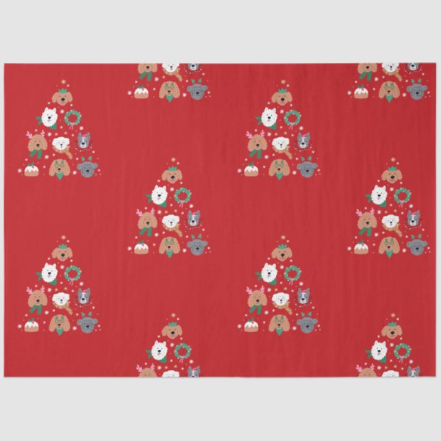 Dog Themed Red Christmas  Tissue Paper (Front)