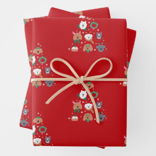 Dog Themed Red Christmas  Wrapping Paper Sheet