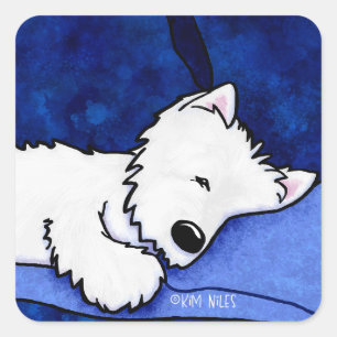 Dog Tired Westie KiniArt Square Sticker