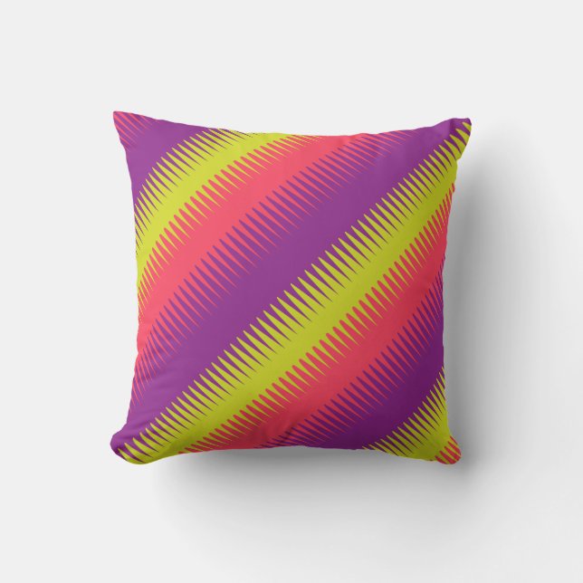 Dog tooth lines purple coral lime throw pillow (Front)
