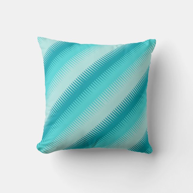 Dog tooth lines teal aqua green blue throw pillow (Front)