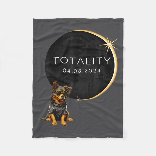 Dog Total Solar Eclipse 2024 Totality Funny Dog Gl Fleece Blanket (Front)