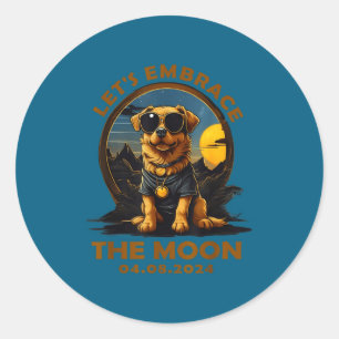 Dog Total Solar Eclipse Embrace Classic Round Sticker