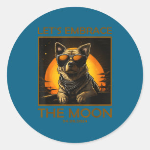 Dog Total Solar Eclipse Embrace Classic Round Sticker