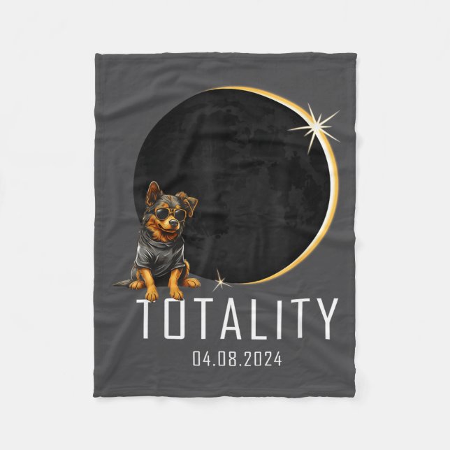 Dog Total Solar Eclipse Totality Illustration Fleece Blanket (Front)