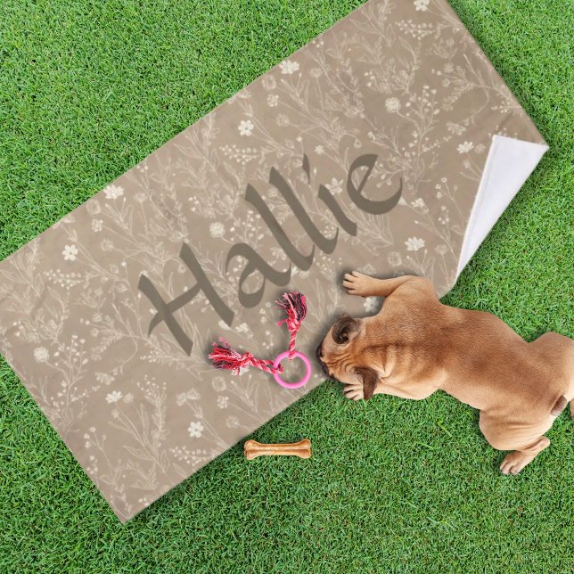 Dog Towel - Brown Botanical, Personalized (Personalized Brown Botanical Pet Towel)