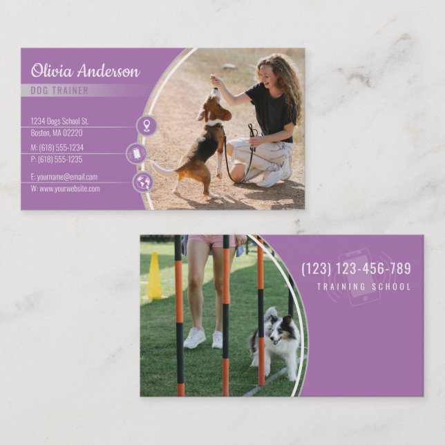 Dog Trainer | Dog Training School Lavender Business Card (Front/Back)