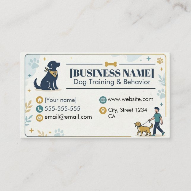 Dog Trainer & Pet Behaviour Professional  Business Card (Front)