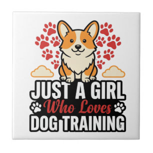 Dog Training Girl Corgi Vintage Vector Shirt Desig Ceramic Tile