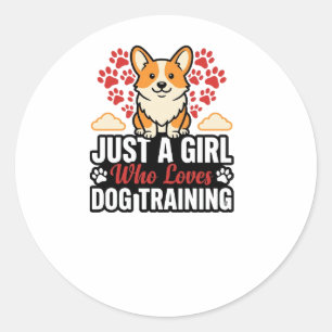 Dog Training Girl Corgi Vintage Vector Shirt Desig Classic Round Sticker