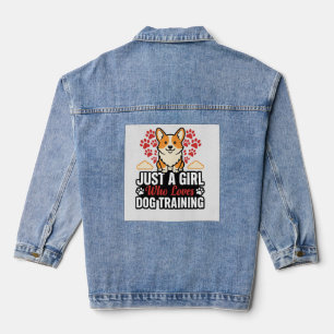 Dog Training Girl Corgi Vintage Vector Shirt Desig Denim Jacket