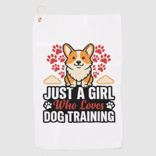Dog Training Girl Corgi Vintage Vector Shirt Desig Golf Towel