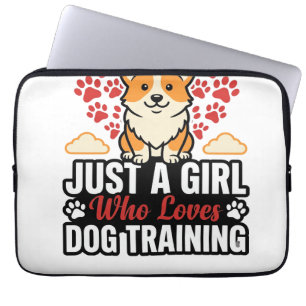 Dog Training Girl Corgi Vintage Vector Shirt Desig Laptop Sleeve
