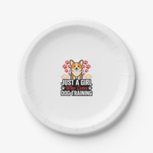 Dog Training Girl Corgi Vintage Vector Shirt Desig Paper Plate