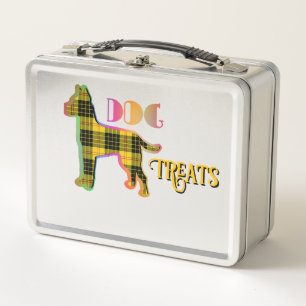 DOG TREATS Yellow Plaid Old School Metal Lunch Box