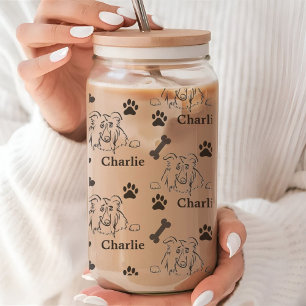 Dog tumbler with Name paws  gifts for dog lovers Can Glass