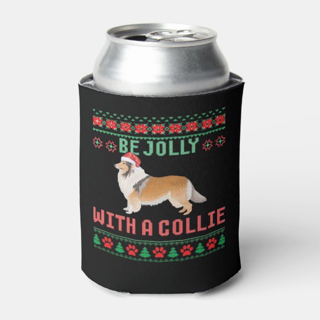 Dog Ugly Christmas Sweater Be Jolly With A Rough C Can Cooler (Can Front)