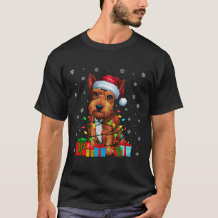 Dog Ugly Xmas Light Santa Hat Scottish Terrier Dog T-Shirt