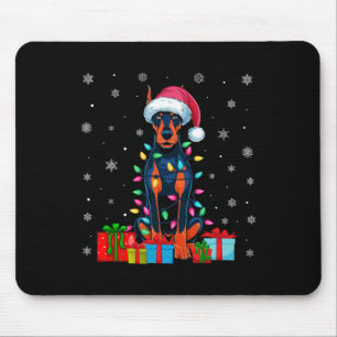 Dog Ugly Xmas Lights Santa Doberman Pinscher Dog C Mouse Pad