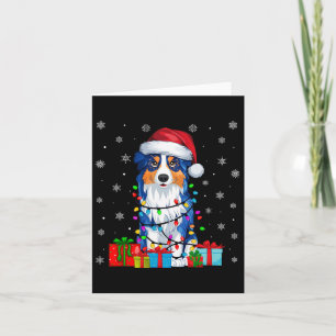 Dog Ugly Xmas Lights Santa Hat Australian Shepherd Card