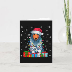 Dog Ugly Xmas Lights Santa Hat Bearded Collie Dog  Card