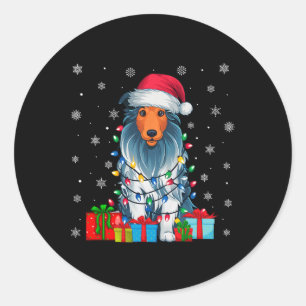 Dog Ugly Xmas Lights Santa Hat Bearded Collie Dog Classic Round Sticker
