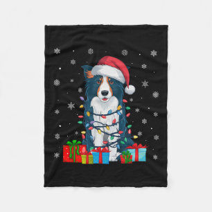 Dog Ugly Xmas Lights Santa Hat Border Collie Dog C Fleece Blanket