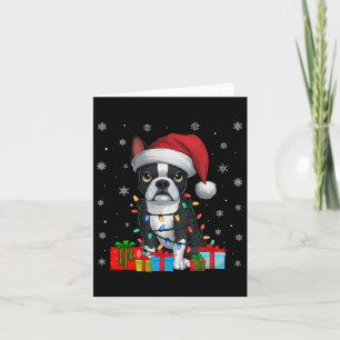 Dog Ugly Xmas Lights Santa Hat Boston Terrier Chri Card
