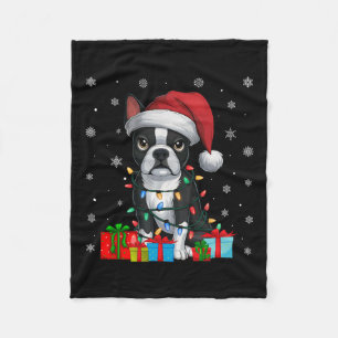 Dog Ugly Xmas Lights Santa Hat Boston Terrier Chri Fleece Blanket