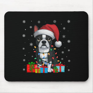 Dog Ugly Xmas Lights Santa Hat Boston Terrier Chri Mouse Pad