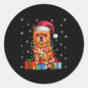 Dog Ugly Xmas Lights Santa Hat Brussels Griffon Ch Classic Round Sticker