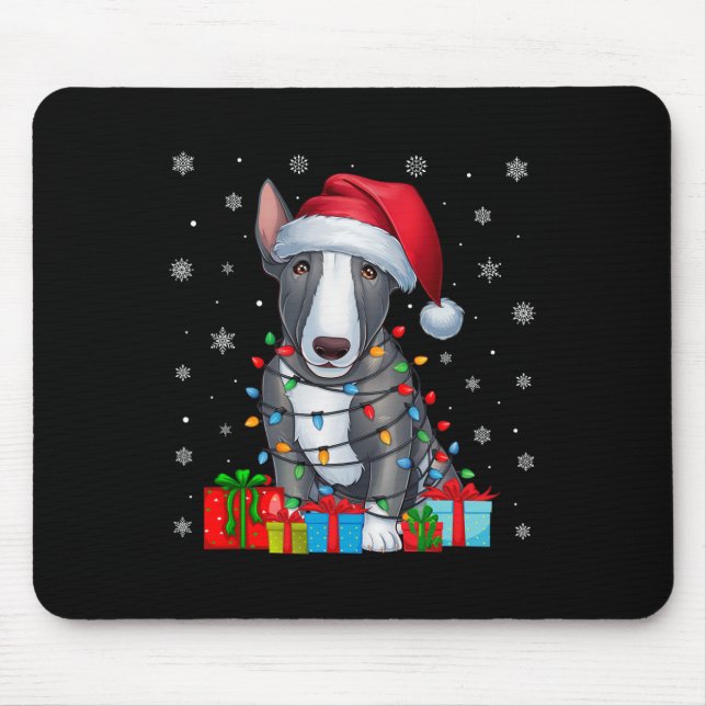 Dog Ugly Xmas Lights Santa Hat Bull Terrier Dog Ch Mouse Pad (Front)