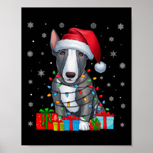 Dog Ugly Xmas Lights Santa Hat Bull Terrier Dog Ch Poster