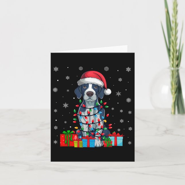 Dog Ugly Xmas Lights Santa Hat English Pointer Dog Card (Front)
