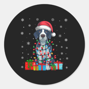 Dog Ugly Xmas Lights Santa Hat English Pointer Dog Classic Round Sticker