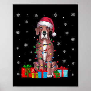Dog Ugly Xmas Lights Santa Hat Great Dane Dog Chri Poster