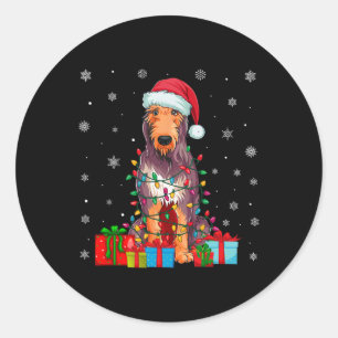 Dog Ugly Xmas Lights Santa Hat Irish Wolfhound Dog Classic Round Sticker