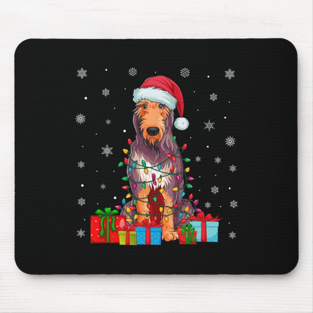 Dog Ugly Xmas Lights Santa Hat Irish Wolfhound Dog Mouse Pad (Front)