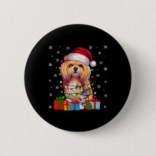 Dog Ugly Xmas Lights Santa Hat Lhasa Apso Dog Chri 6 Cm Round Badge