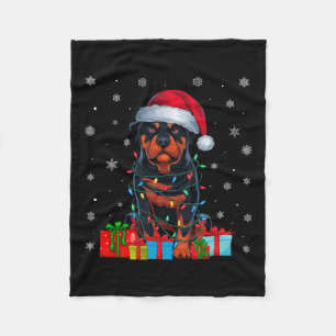Dog Ugly Xmas Lights Santa Hat Rottweiler Dog Chri Fleece Blanket