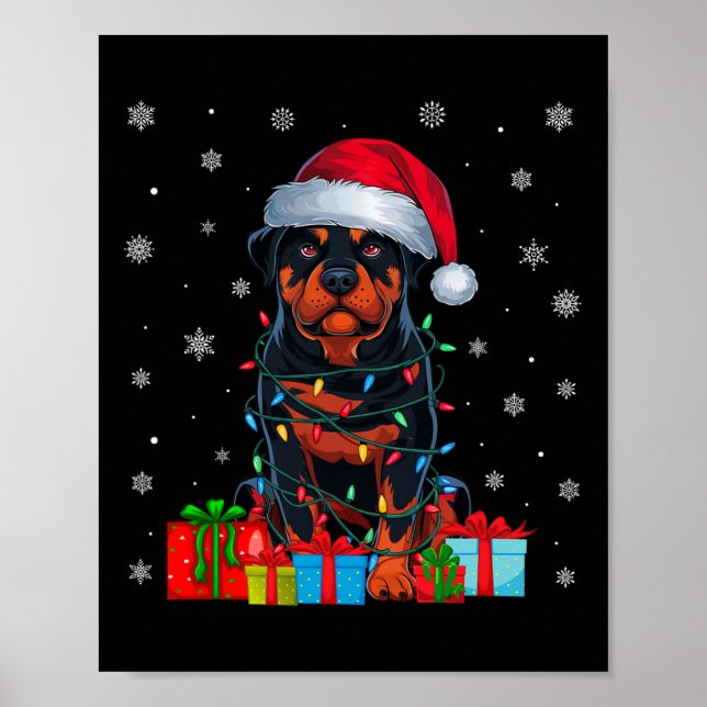 Dog Ugly Xmas Lights Santa Hat Rottweiler Dog Chri Poster (Front)