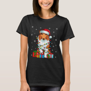 Dog Ugly Xmas Lights Santa Hat Rough Collie Dog Ch T-Shirt