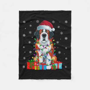 Dog Ugly Xmas Lights Santa Hat Saint Bernard Dog C Fleece Blanket